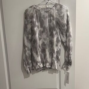 Calvin Klein Gray and White Pleated Blouse